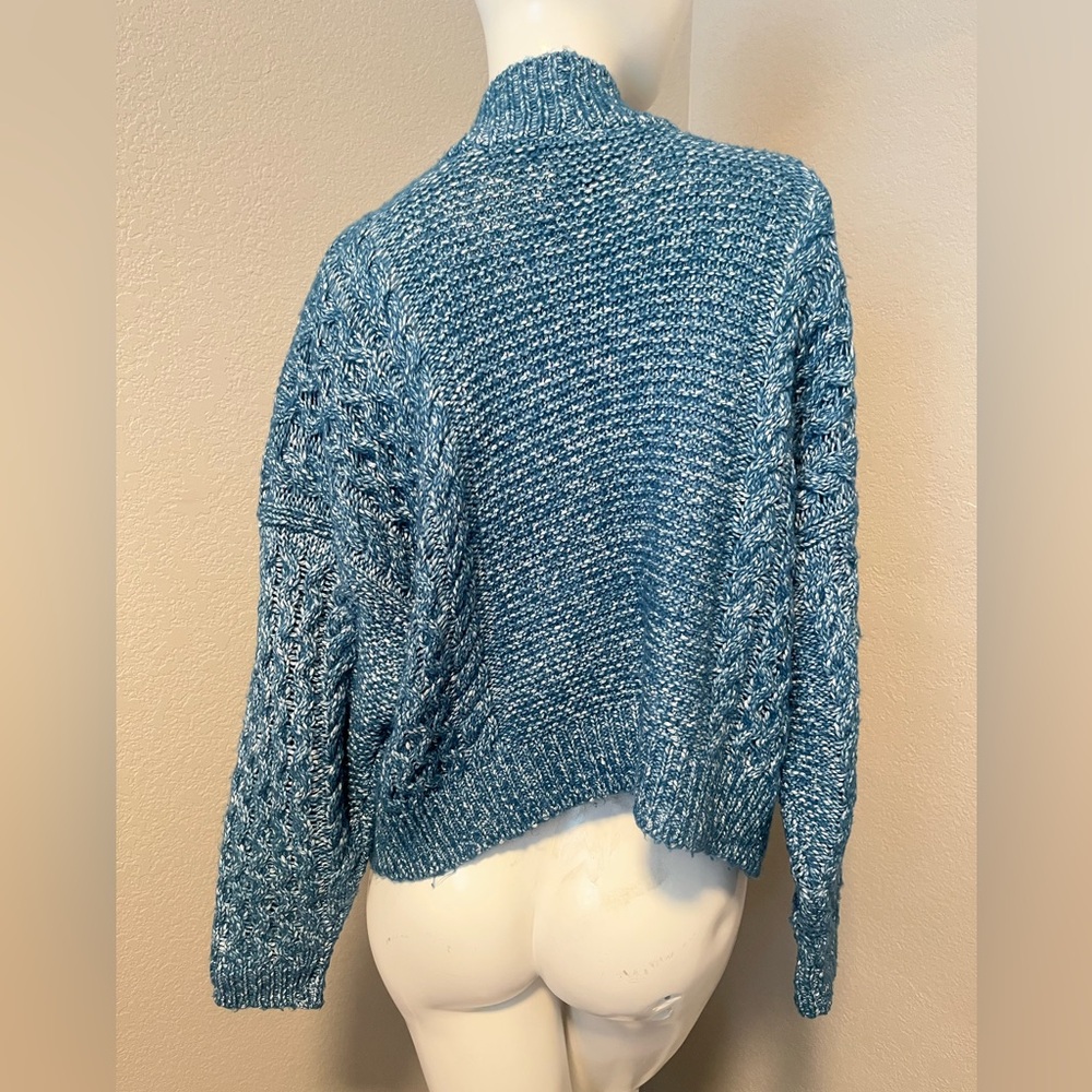 CAbi Women’s Blue/ White Astral Open Front LS Cable Knit Cardigan SweaterSize XS - Picture 6 of 13